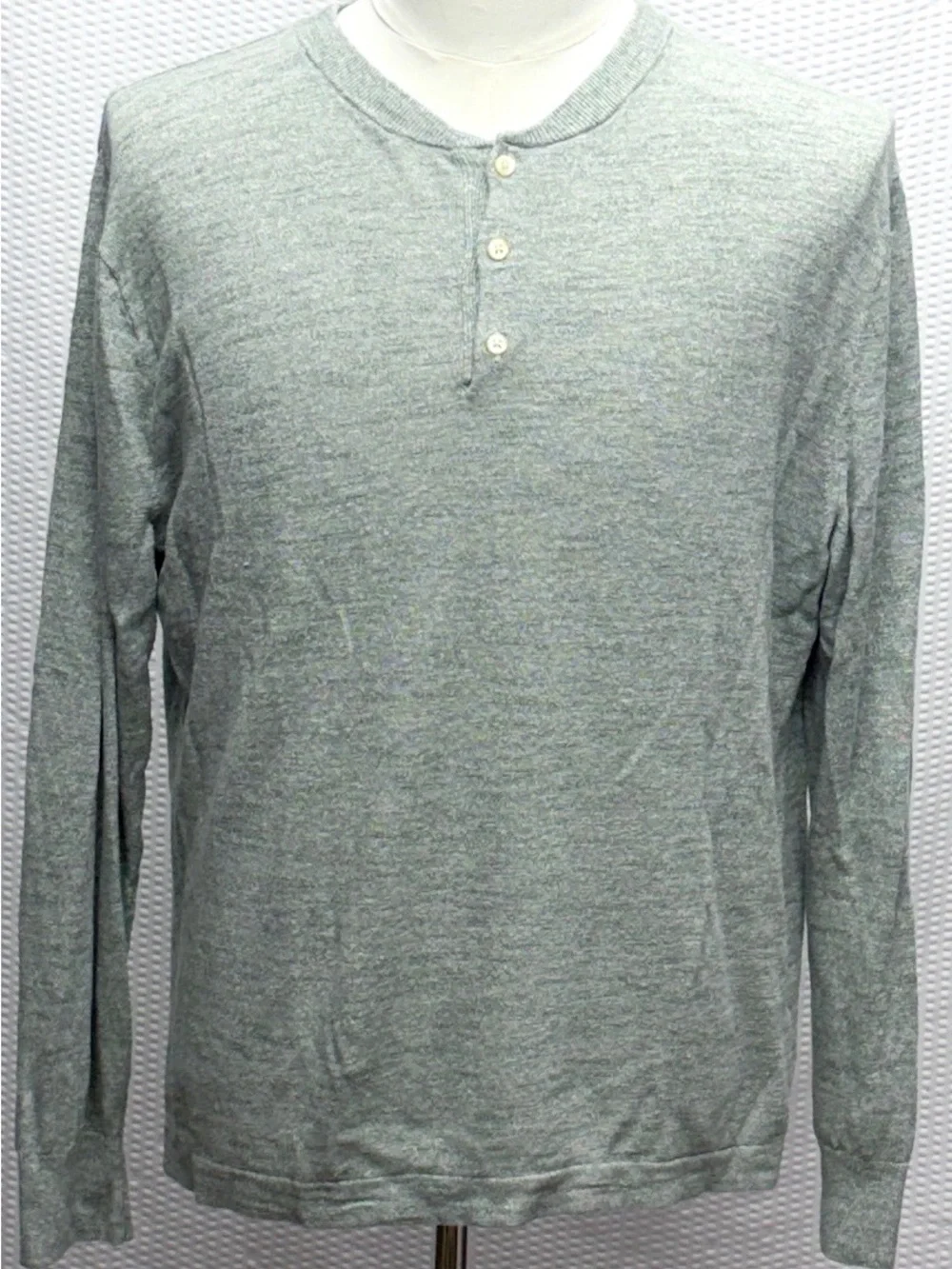 J. Crew Linen Cotton Henley Men’s L Green Lightweight Sweater Knit EUC